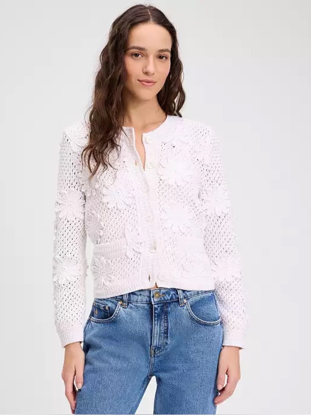 kate spade | Daisy Crochet Floral Cardigan in Natural White